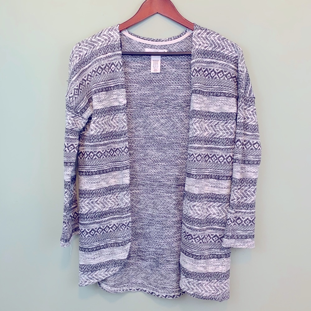 Striped Boho Long Open Cardigan Black And Grey